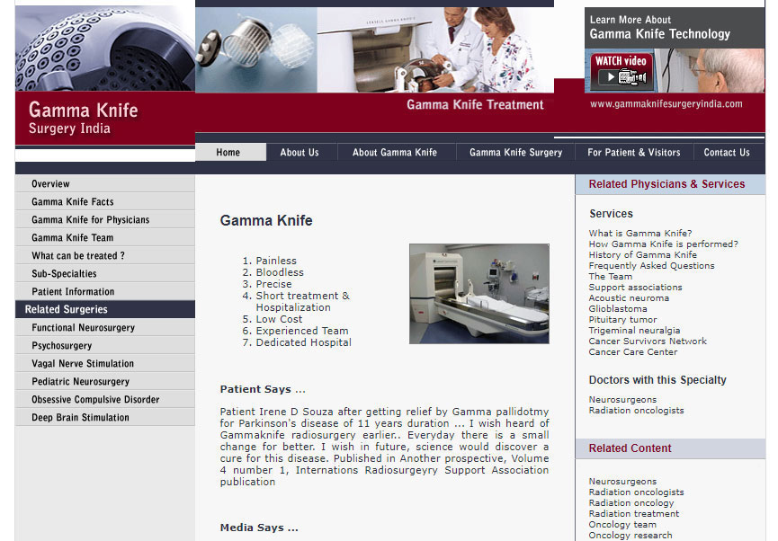 Snap of HTML 4.0, Gamma Knife Surgery India